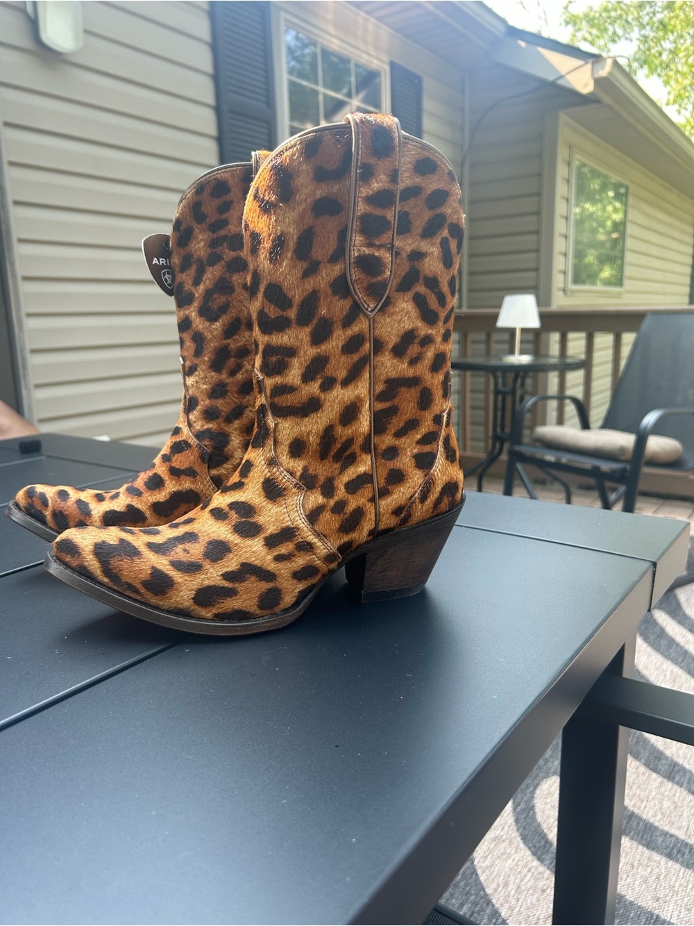 Ariat leather Leopard-Print Pony Hair Western Boots Brown & Black gorgeous - Picture 4 of 6